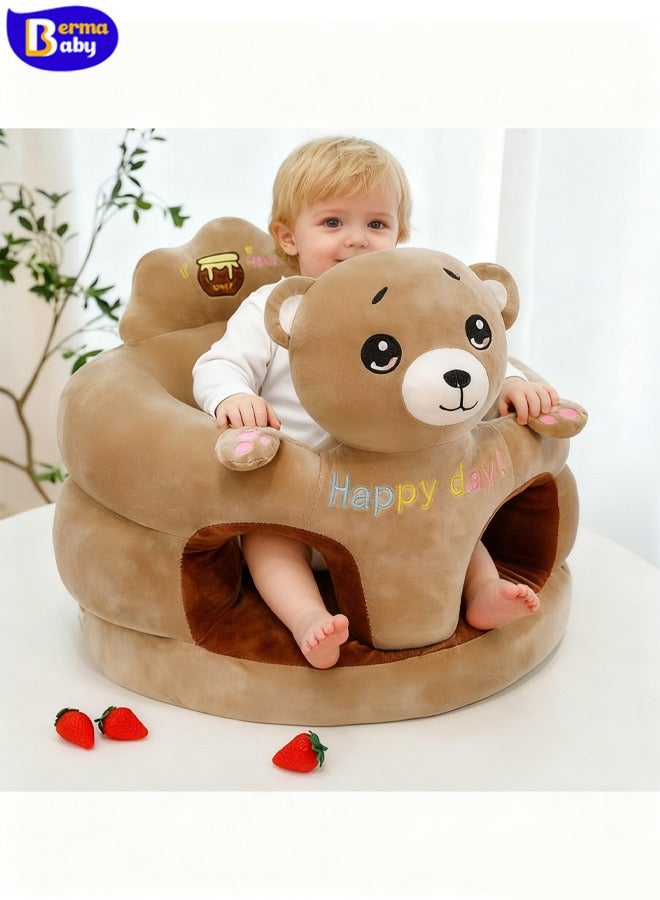 Berma Baby لعبة أريكة للأطفال، مقعد دعم للأطفال، مقعد تعليمي مريح للأطفال، كرسي تعليمي للجلوس والتغذية، أريكة ناعمة ولطيفة من القطيفة ليلعب بها الطفل، مقعد علم الحيوان الكرتوني، مناسب للاستخدام الداخلي، ملعب (دب بني) - Image 4