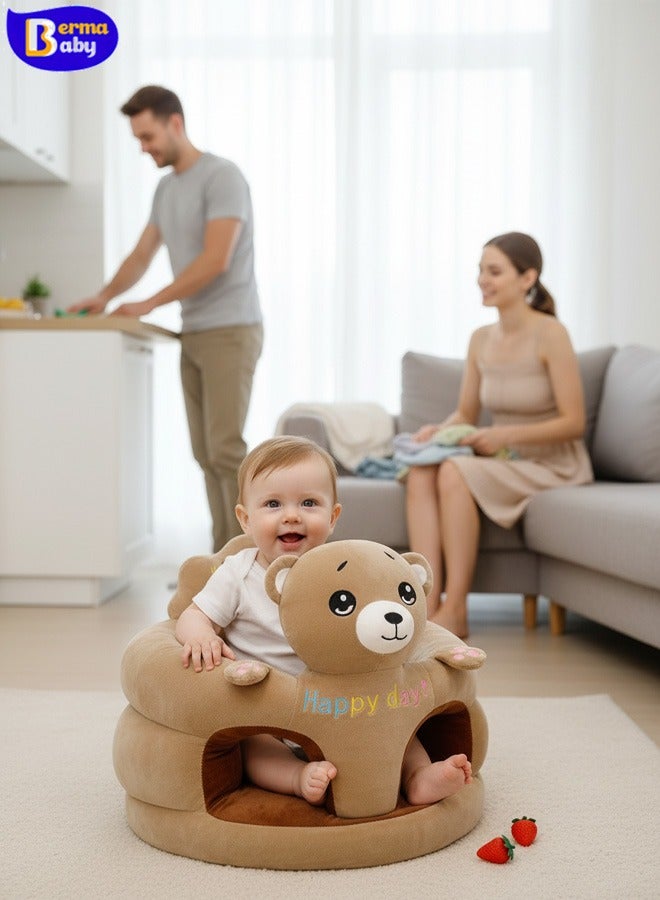 Berma Baby لعبة أريكة للأطفال، مقعد دعم للأطفال، مقعد تعليمي مريح للأطفال، كرسي تعليمي للجلوس والتغذية، أريكة ناعمة ولطيفة من القطيفة ليلعب بها الطفل، مقعد علم الحيوان الكرتوني، مناسب للاستخدام الداخلي، ملعب (دب بني) - Image 3