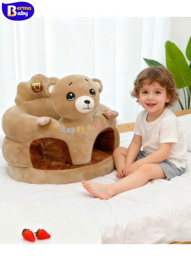 Berma Baby لعبة أريكة للأطفال، مقعد دعم للأطفال، مقعد تعليمي مريح للأطفال، كرسي تعليمي للجلوس والتغذية، أريكة ناعمة ولطيفة من القطيفة ليلعب بها الطفل، مقعد علم الحيوان الكرتوني، مناسب للاستخدام الداخلي، ملعب (دب بني) - Image 5