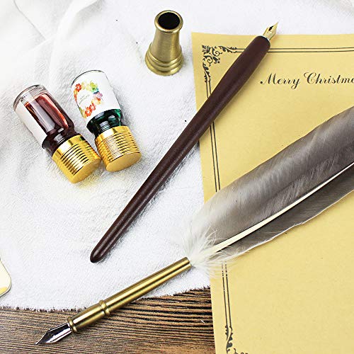 FEATTY GIFTS Calligraphy Pen Set,12-Piece Kit, 5 Nib & 5 Ink Set,Writing Quill Pen,Anitque Dip Feather Pen Set (wood+feather) - Image 5