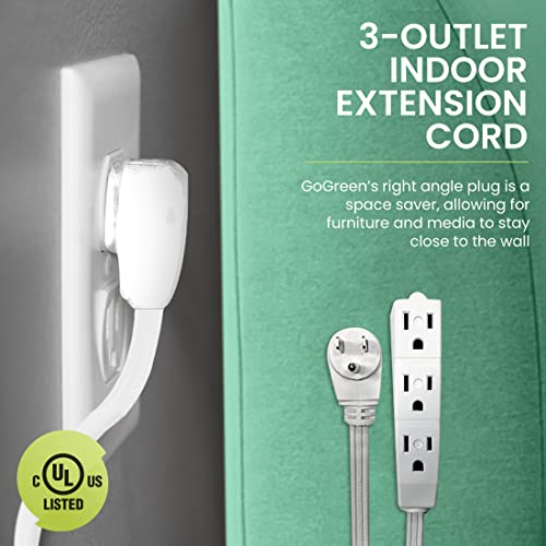 Power By GoGreen GoGreen Power (GG-19608) 16/3 8’ 3 Outlet Extension Cord, White, 8 Ft Cord - Image 3