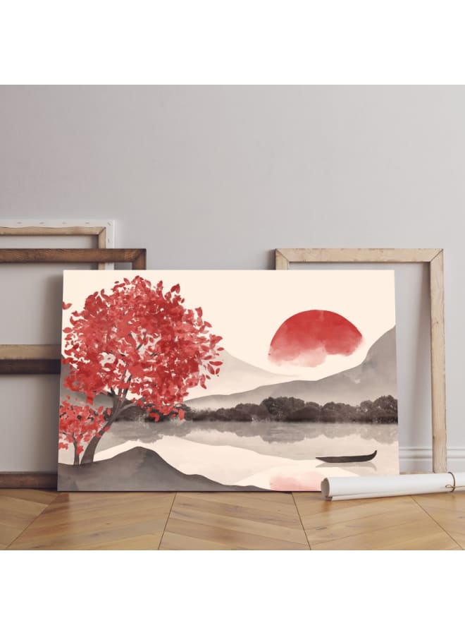 Home Gallery Red Tree with sunset Landscape Printed canvas wall art 120x80 - Image 1