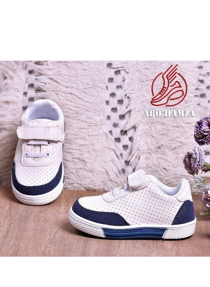 Flat Sneaker Shoes Casual For Kids - White & Blue  - Image 1
