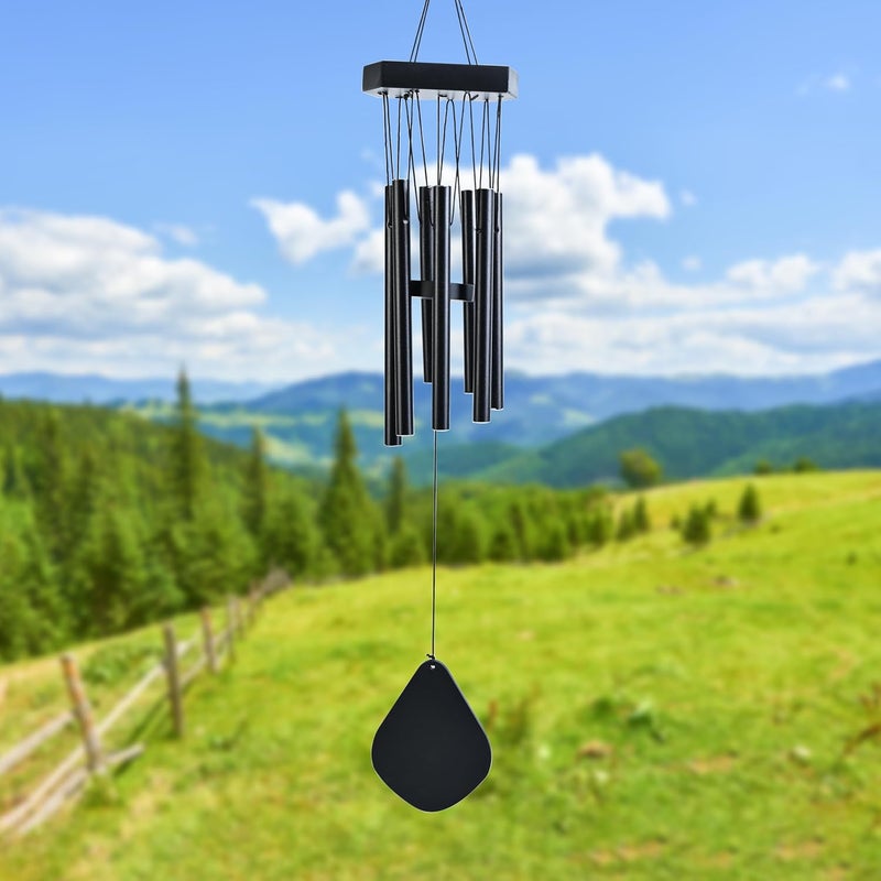 HindCraft Decorative Black Wind Chimes for Balcony & Garden – 25-Inch Metal Tubes with Wooden Top and Leaf, Enhancing Home Decor and Vibes(Pack of 1) - Image 1
