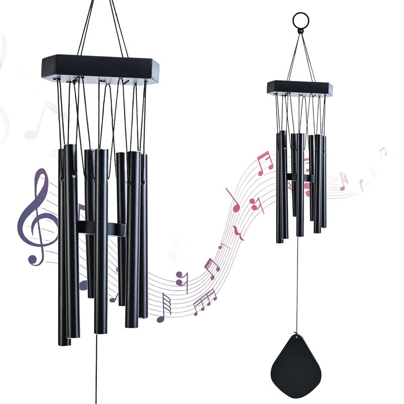 HindCraft Decorative Black Wind Chimes for Balcony & Garden – 25-Inch Metal Tubes with Wooden Top and Leaf, Enhancing Home Decor and Vibes(Pack of 1) - Image 3