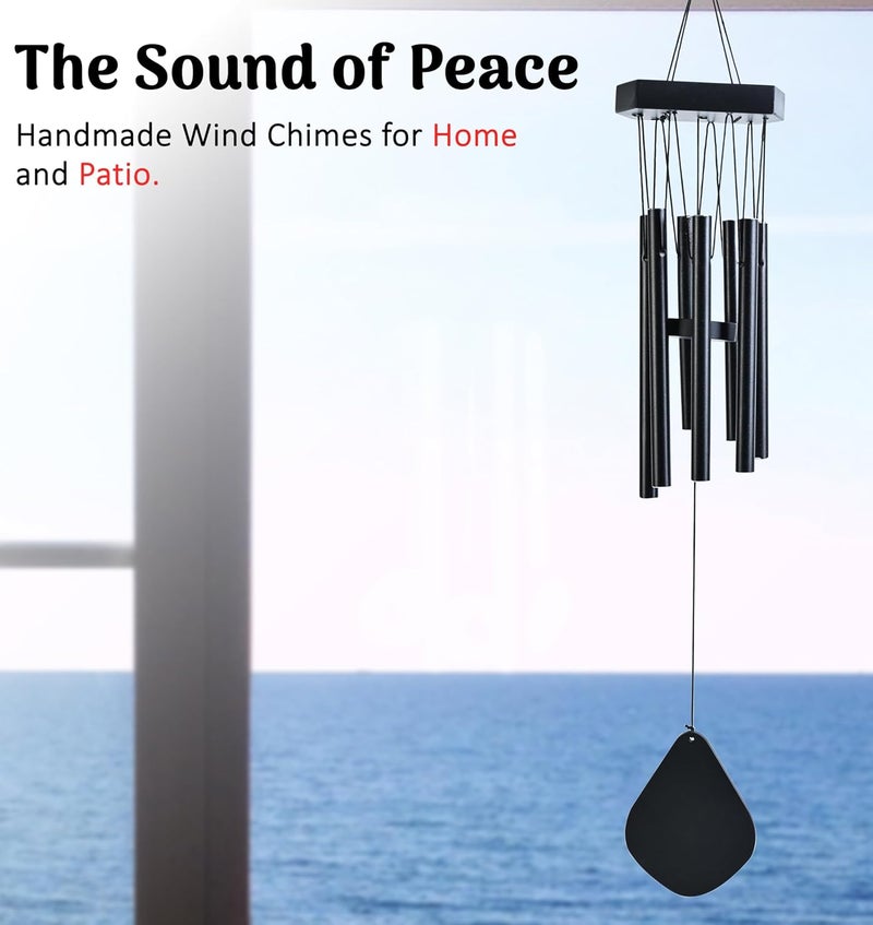 HindCraft Decorative Black Wind Chimes for Balcony & Garden – 25-Inch Metal Tubes with Wooden Top and Leaf, Enhancing Home Decor and Vibes(Pack of 1) - Image 5