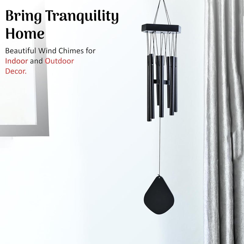 HindCraft Decorative Black Wind Chimes for Balcony & Garden – 25-Inch Metal Tubes with Wooden Top and Leaf, Enhancing Home Decor and Vibes(Pack of 1) - Image 4
