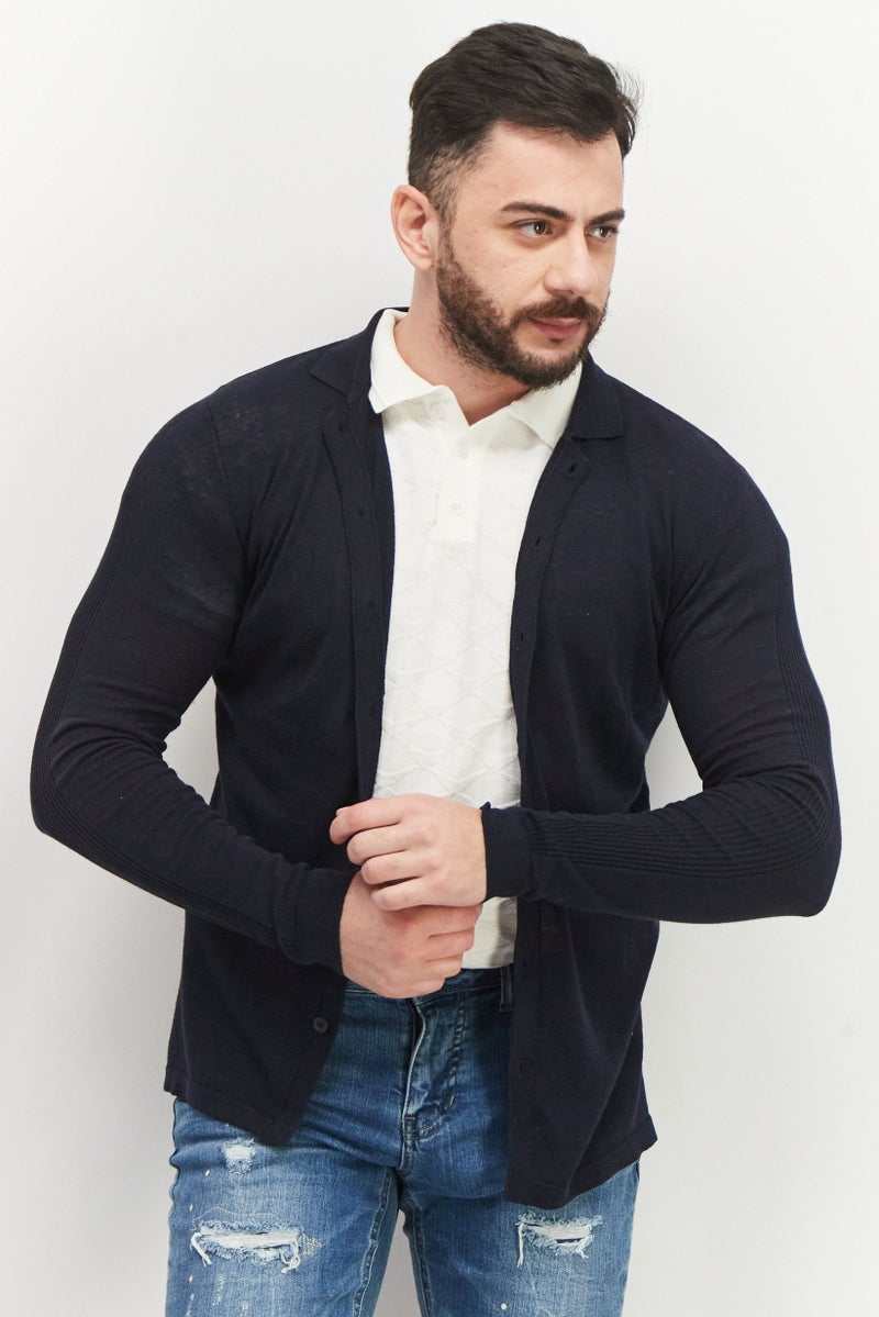 Sorbino Men Regular Fit Long Sleeve Textured  Cardigan, Navy  - Image 1