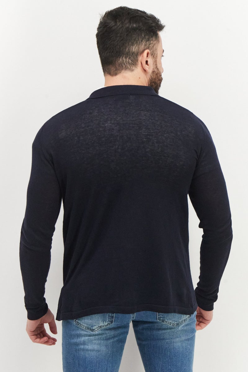 Sorbino Men Regular Fit Long Sleeve Textured  Cardigan, Navy  - Image 3