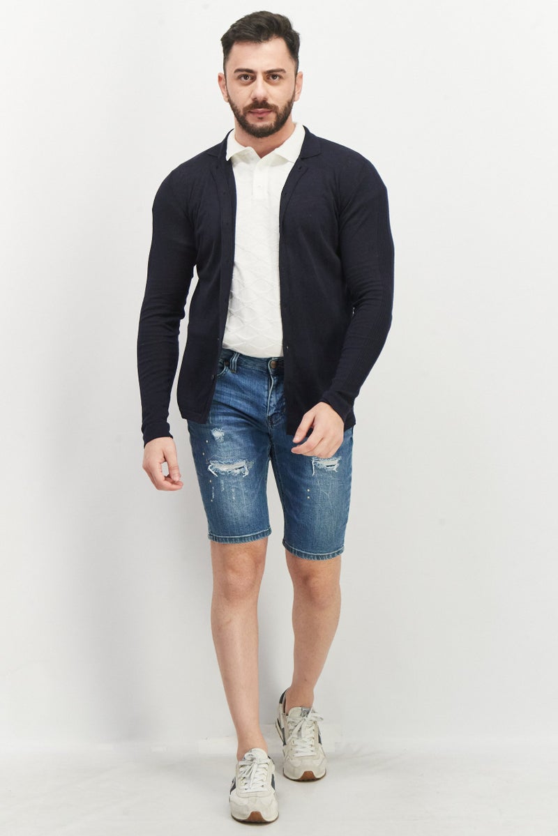 Sorbino Men Regular Fit Long Sleeve Textured  Cardigan, Navy  - Image 4