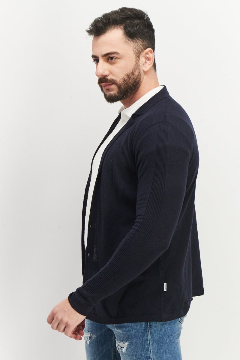 Sorbino Men Regular Fit Long Sleeve Textured  Cardigan, Navy  - Image 2