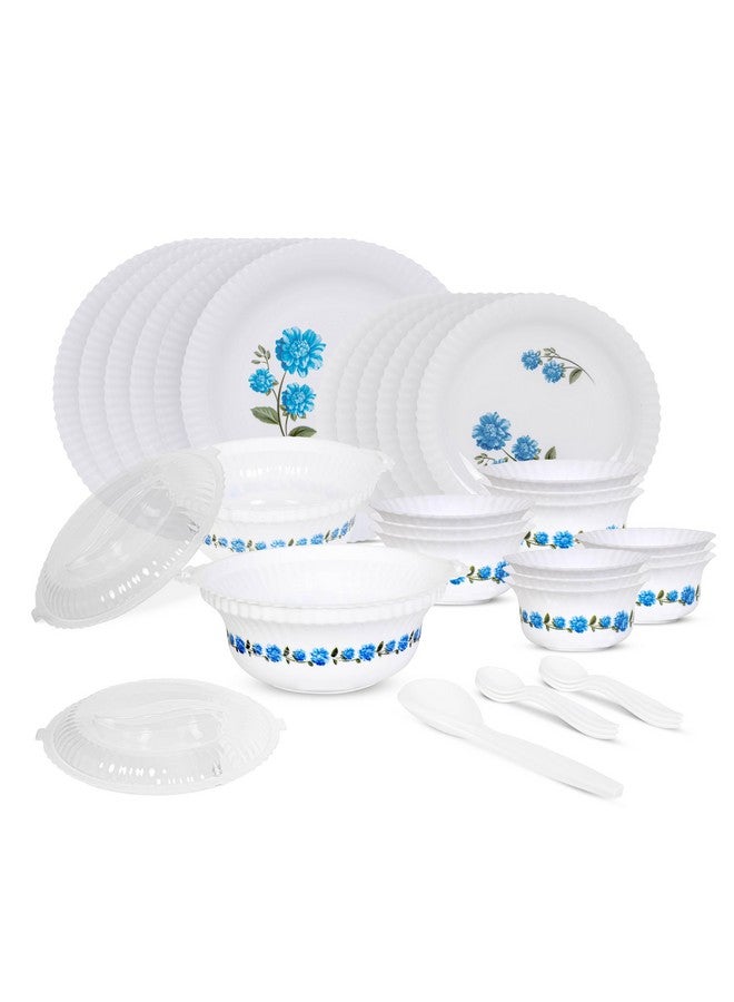 RYLAN Blue Dinner Set | 36 Pieces for Family of 6 | Microwave & Dishwasher Safe | Bone-Ash Free | Crockery Set for Dining & Gifting | Plates & Bowls | White(Plastic Materail) - Image 1