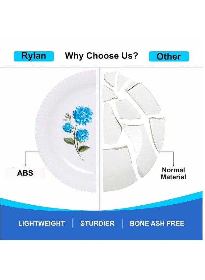 RYLAN Blue Dinner Set | 36 Pieces for Family of 6 | Microwave & Dishwasher Safe | Bone-Ash Free | Crockery Set for Dining & Gifting | Plates & Bowls | White(Plastic Materail) - Image 3