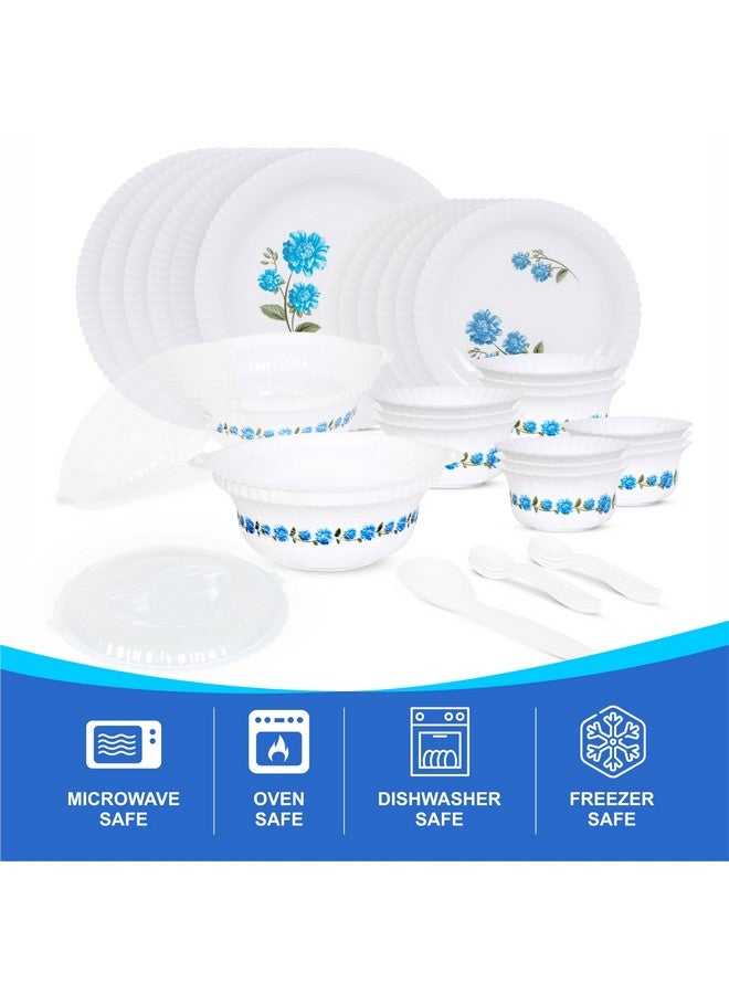 RYLAN Blue Dinner Set | 36 Pieces for Family of 6 | Microwave & Dishwasher Safe | Bone-Ash Free | Crockery Set for Dining & Gifting | Plates & Bowls | White(Plastic Materail) - Image 2