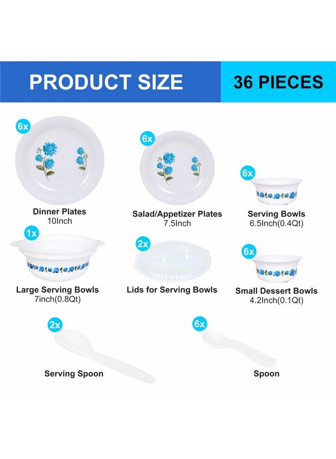 RYLAN Blue Dinner Set | 36 Pieces for Family of 6 | Microwave & Dishwasher Safe | Bone-Ash Free | Crockery Set for Dining & Gifting | Plates & Bowls | White(Plastic Materail) - Image 5