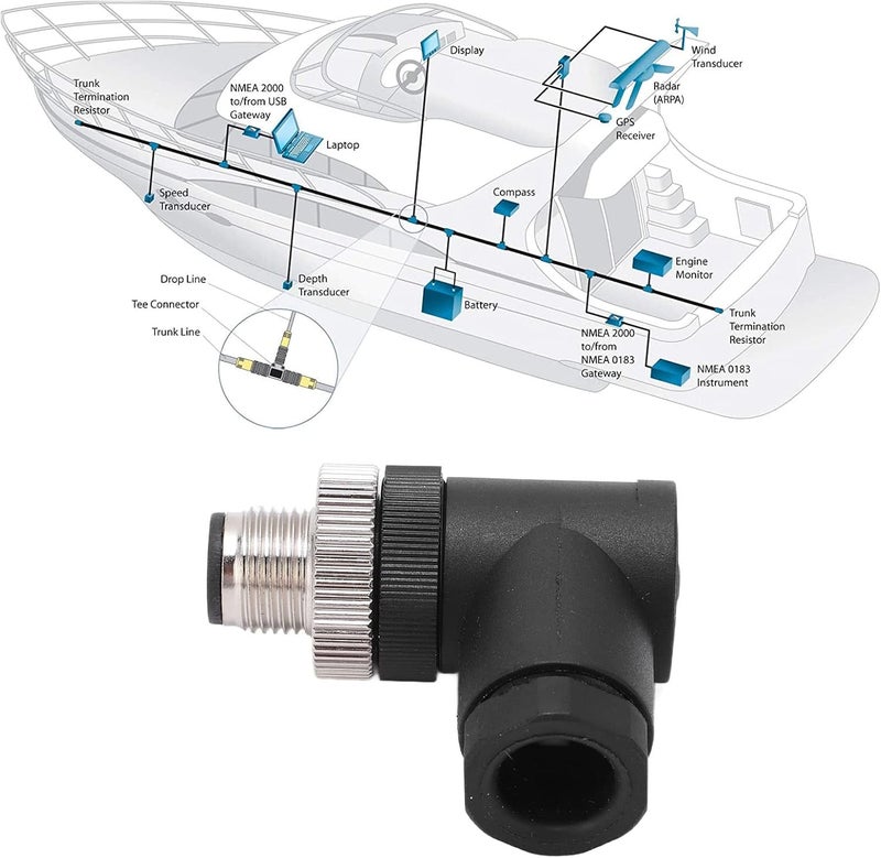 موصل قابل للتركيب في الميدان من نوع NMEA 2000، بـ 5 أطراف وخيط من نوع M12، مقاوم للماء بمعيار IP67، مصنوع من مادة الـ ABS المعدنية – تصميم مقاوم للماء عالي الجودة، سهل التعديل لتمديد الكابلات في الشبكات البحرية. - Image 3