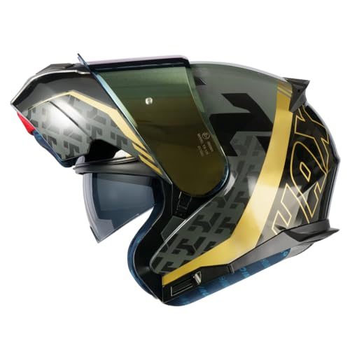HAX Amatista Modular Flip-Up Dual Visor Motorcycle Helmet - DOT/ECE Approved, Lightweight, Comfortable, and Stylish Helmet for Men and Women (Wind Gold XL) - Image 1