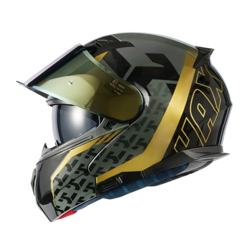HAX Amatista Modular Flip-Up Dual Visor Motorcycle Helmet - DOT/ECE Approved, Lightweight, Comfortable, and Stylish Helmet for Men and Women (Wind Gold XL) - Image 5
