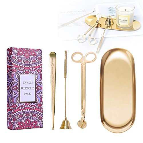 UCINNOVATE 4 in 1 Candle Accessory Set - Wick Trimmer, Snuffer, Dipper, Storage Tray for Candle Lovers, Holidays (Gold) - Image 1