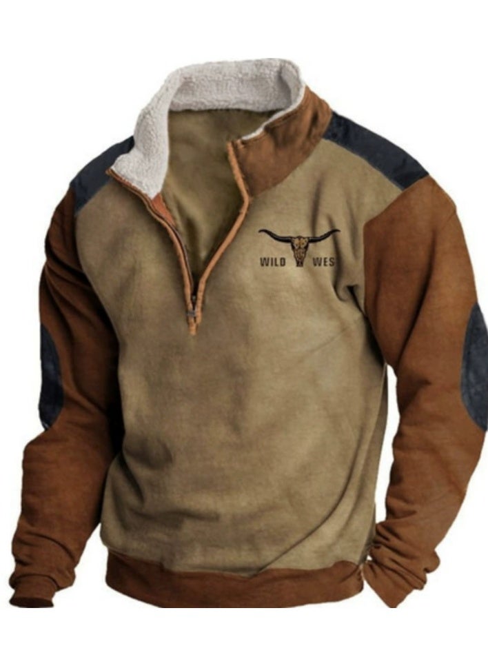 general HOTYD Men's 1/4 Zip Fleece Stand Collar Sweatshirt Aztec Pattern Oversized Long Sleeve Pullover Hoodie - Image 1