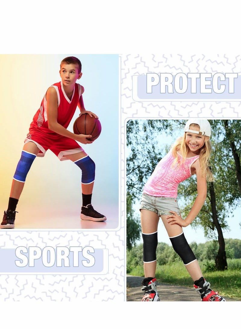 Excefore Kids Knee Brace for Girls Boys Children Patella Brace Support Knee Compression Sleeves Kids Knee Sleeve Kids Volleyball Knee Pads for Basketball Volleyball Gymnastics Sports, Blue and Black, 2 Pairs - Image 5
