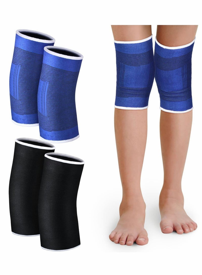 Excefore Kids Knee Brace for Girls Boys Children Patella Brace Support Knee Compression Sleeves Kids Knee Sleeve Kids Volleyball Knee Pads for Basketball Volleyball Gymnastics Sports, Blue and Black, 2 Pairs - Image 1