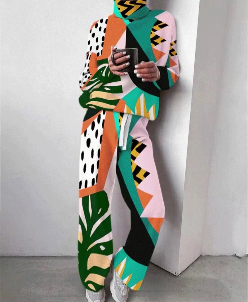 Amazon European and American Foreign Trade Explosions New Printed Autumn and Winter Womens Knitted Wide Leg Pants Two-Piece Set White  - Image 4