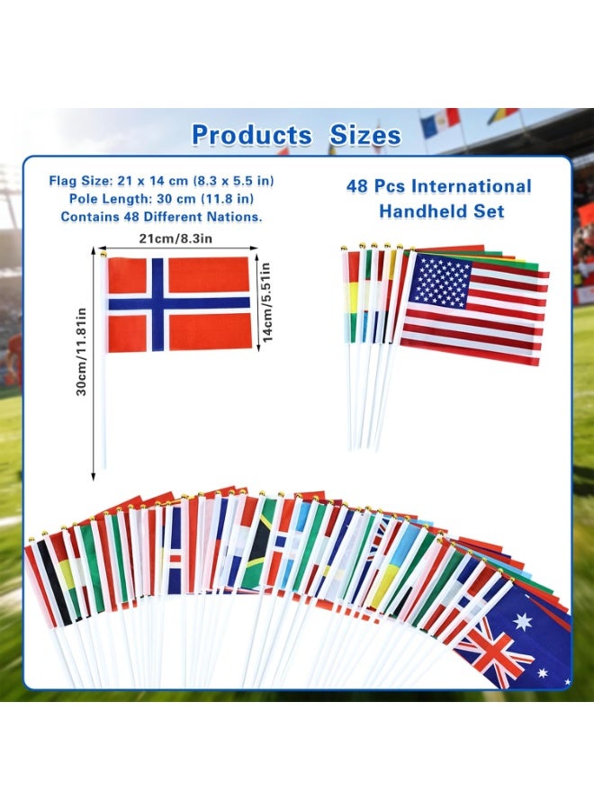 SänHahn 48 Pcs Flags of The World, 48 Countries International Stick Flags, 2026 Soccer Decorations, International Sports Party Decor, Mini Handheld Flag on Stick, 2026 Fan Gear, Small World Banner - Image 2