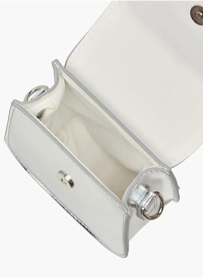 Little Missy Girls Embellished Crossbody Bag with Detachable Chain Strap and Button Closure