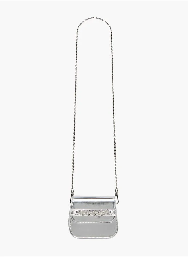 Little Missy Girls Embellished Crossbody Bag with Detachable Chain Strap and Button Closure