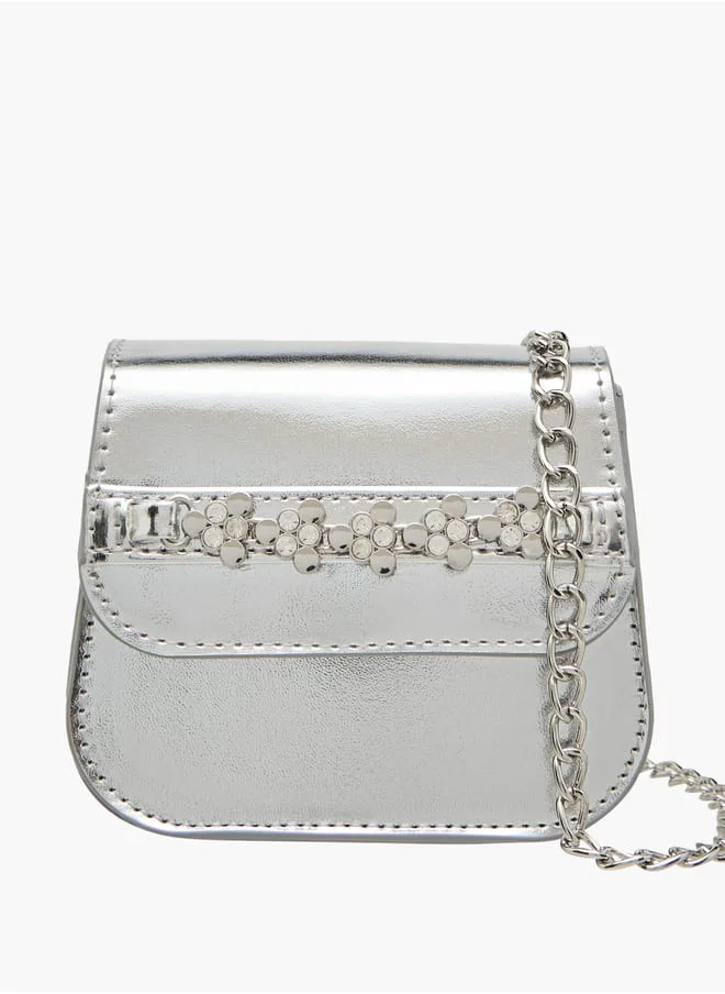 Little Missy Girls Embellished Crossbody Bag with Detachable Chain Strap and Button Closure