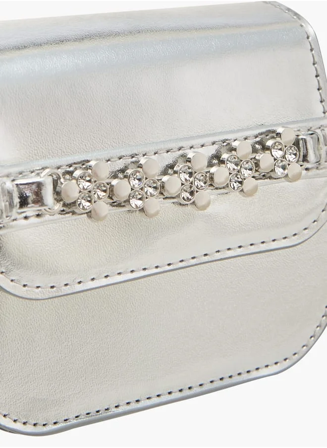 ميسي الصغيرة Girls Embellished Crossbody Bag with Detachable Chain Strap and Button Closure
