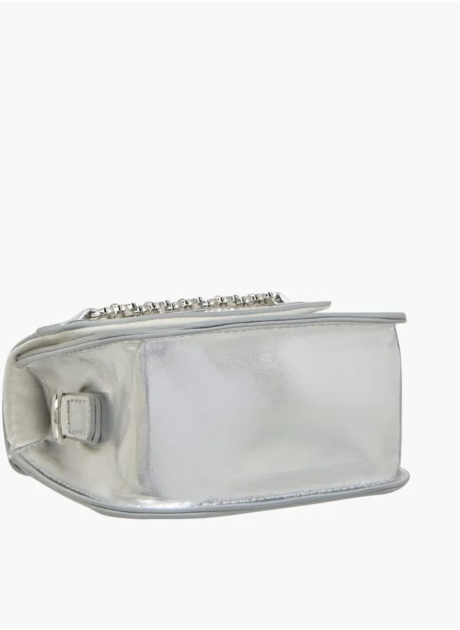 ميسي الصغيرة Girls Embellished Crossbody Bag with Detachable Chain Strap and Button Closure