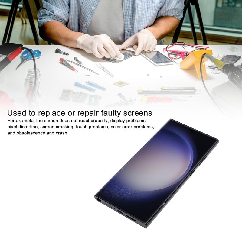 6.8 Inch Screen Replacement for S23 Ultra 5G, Display Touchscreen Digitizer Assembly, Frame Repair Tools Assembly for SM S918U, SM S918A, S918W US Version (Frosted Black) - Image 1