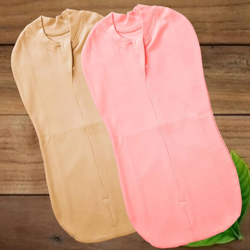 MammaChamp Zipper Swaddle POD Blankets Sleeping Bag Wrap Sack for Newborn Infant Baby 03 months Packof 2 BrownPeach - Image 2