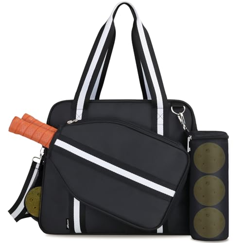 Movker Pickleball Bag for Women 2in1 Tote Crossbody with Fence Hook Holds 2 Paddles Detachable Ball Bag Court to Street Black - Image 1