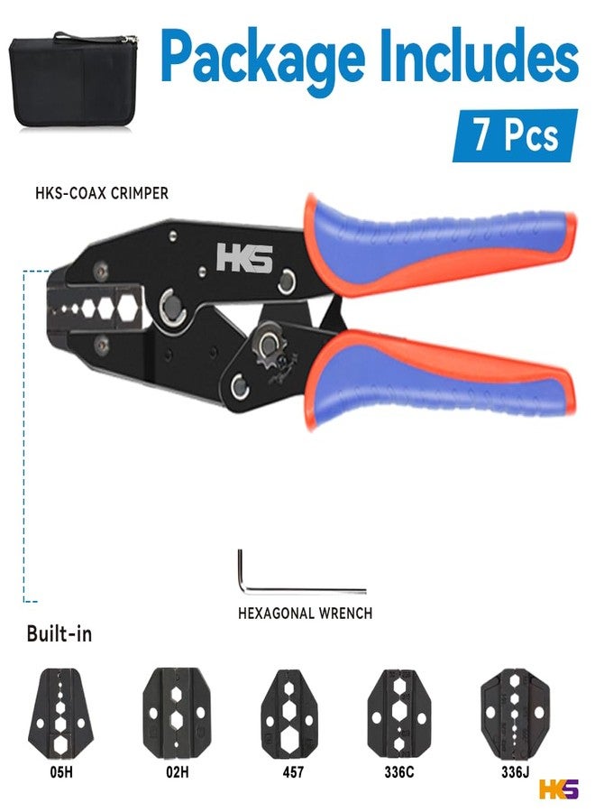 HKS Coax Ratchet Crimping Tool Set for Coaxial RG Cable RF Connector with 5 Changeable Dies - Image 2