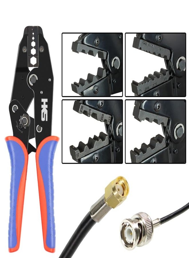 HKS Coax Ratchet Crimping Tool Set for Coaxial RG Cable RF Connector with 5 Changeable Dies - Image 4