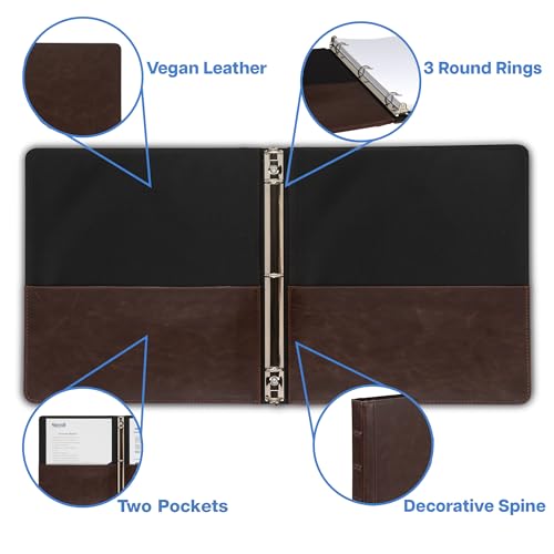 Samsill Vintage Leather Binder, 0.5 Inch Round Ring (Holds 100 Sheets), Letter Size 8.5x11 Documents, Professional Organizer Portfolio, No Zipper, Brown - Image 2