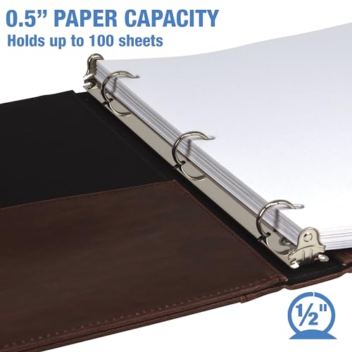 Samsill Vintage Leather Binder, 0.5 Inch Round Ring (Holds 100 Sheets), Letter Size 8.5x11 Documents, Professional Organizer Portfolio, No Zipper, Brown - Image 3
