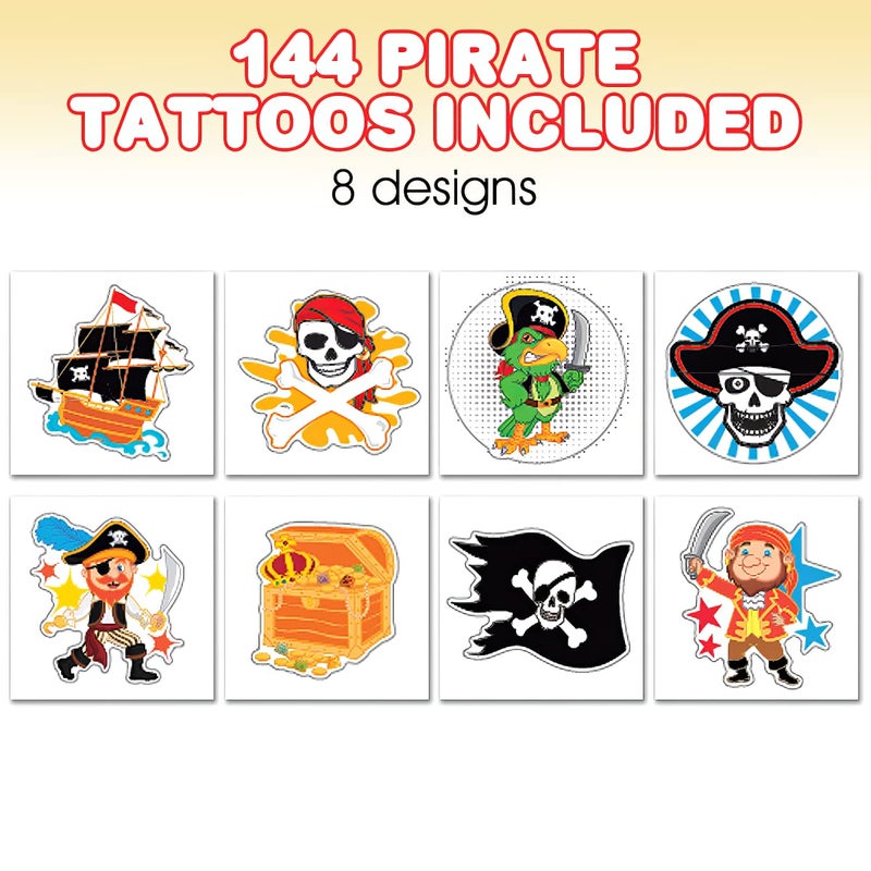 ArtCreativity Pirate Individual Temporary Tattoos for Kids - Pack of 144 Pre-Cut Pirate Tattoos in Assorted Designs, Non-Toxic 2 Inch - Pirates Birthday Party Favors and Goodie Bag Stuffers - Image 2