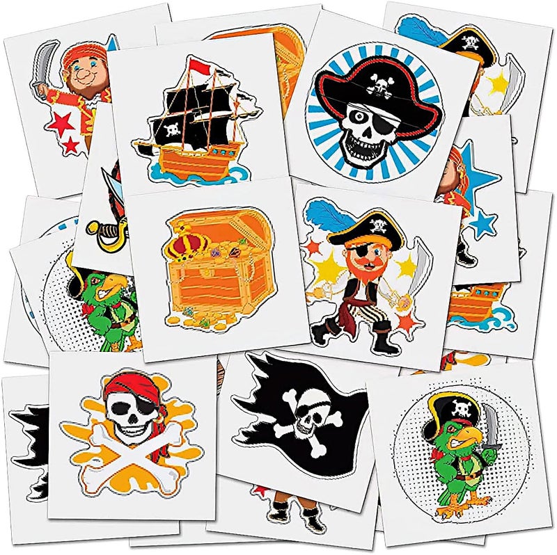 ArtCreativity Pirate Individual Temporary Tattoos for Kids - Pack of 144 Pre-Cut Pirate Tattoos in Assorted Designs, Non-Toxic 2 Inch - Pirates Birthday Party Favors and Goodie Bag Stuffers - Image 1