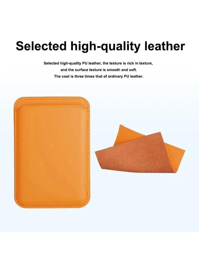 Leather Wallet Strong Magnetic Leather Card Wallet with MagSafe Compatible with iPhone, Samsung, Huawei (Light Orange) - Image 4