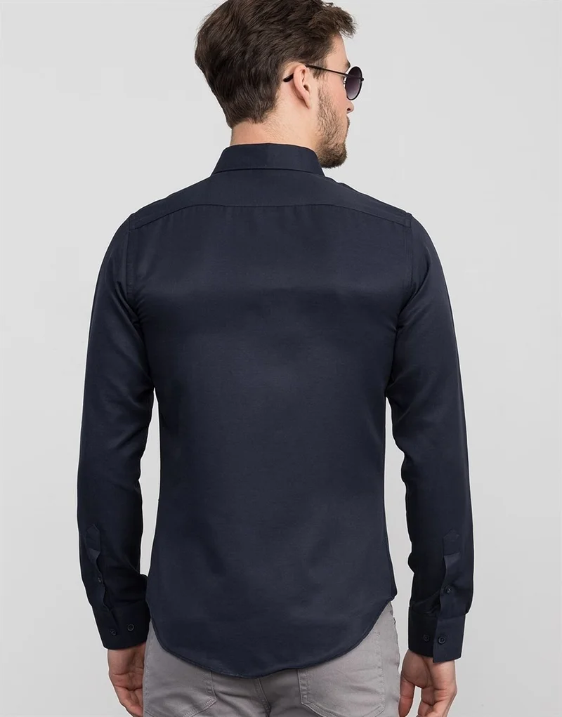 تودورس Slim Fit Navy Blue Plain Men's Shirt