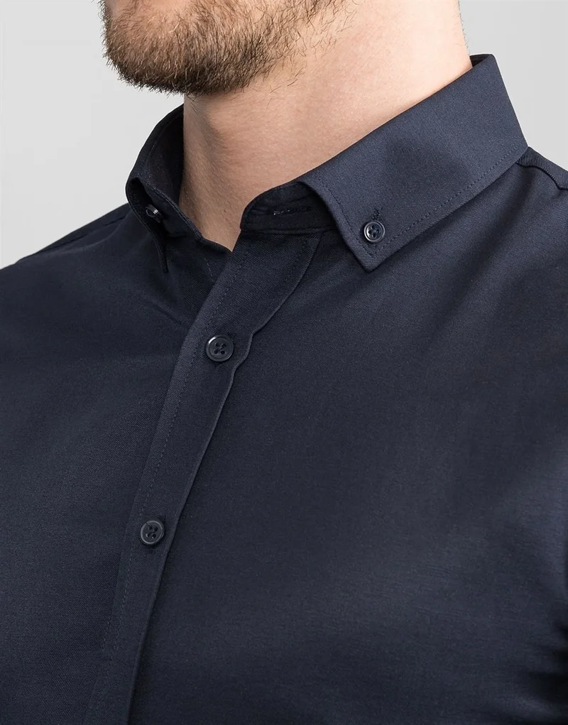 تودورس Slim Fit Navy Blue Plain Men's Shirt
