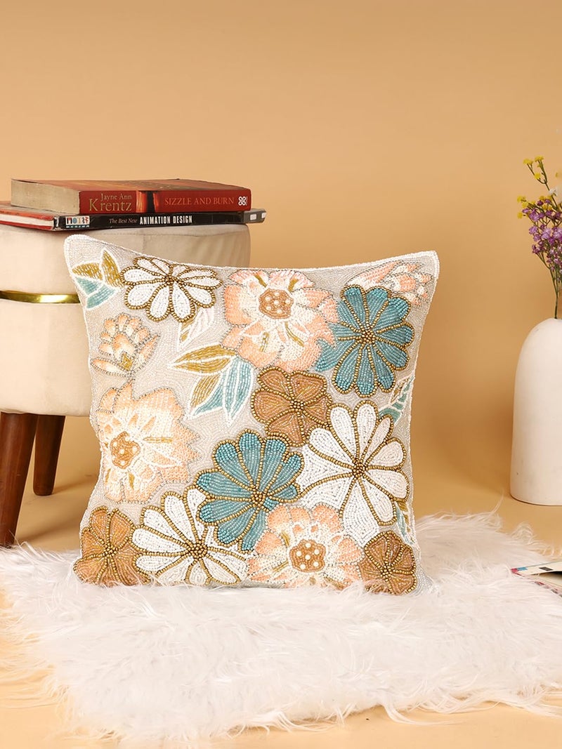 AIVIK: Printed 100% Beaded Cushion Covers Cushion Case Pillowcases 16x16 Inches (40x40 cms) Throw Pillow Sham Floral Cushion Covers for Sofa Couch Bed Chair Pack of 1 Flora Pattern - Image 3