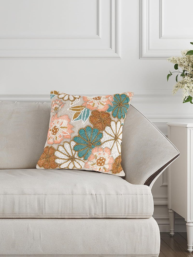 AIVIK: Printed 100% Beaded Cushion Covers Cushion Case Pillowcases 16x16 Inches (40x40 cms) Throw Pillow Sham Floral Cushion Covers for Sofa Couch Bed Chair Pack of 1 Flora Pattern - Image 2