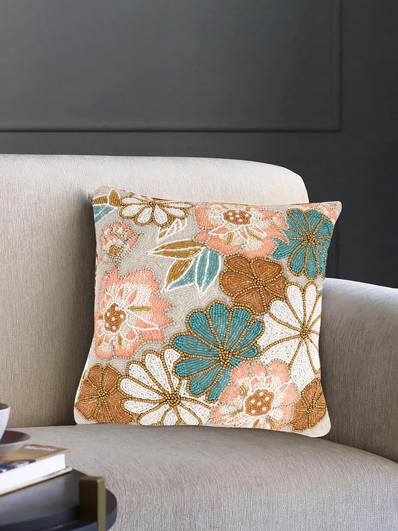 AIVIK: Printed 100% Beaded Cushion Covers Cushion Case Pillowcases 16x16 Inches (40x40 cms) Throw Pillow Sham Floral Cushion Covers for Sofa Couch Bed Chair Pack of 1 Flora Pattern - Image 4