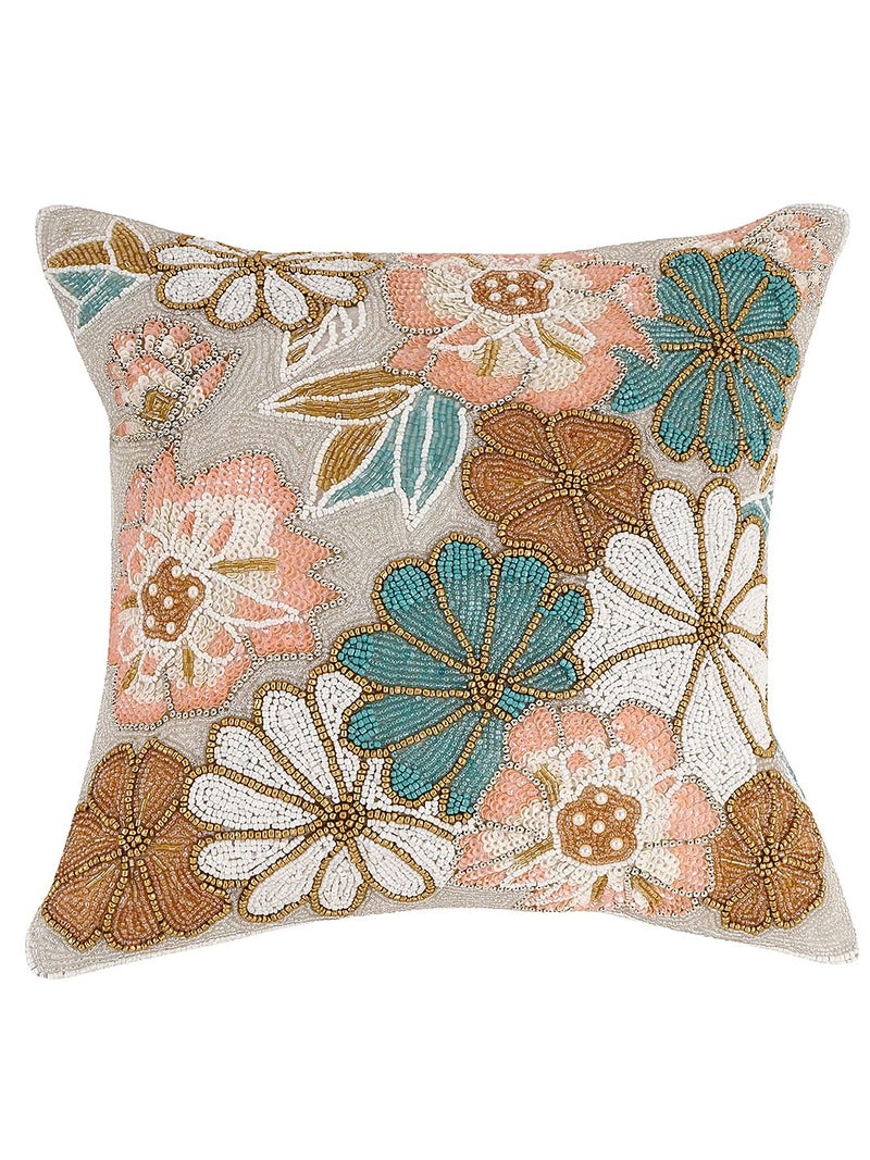 AIVIK: Printed 100% Beaded Cushion Covers Cushion Case Pillowcases 16x16 Inches (40x40 cms) Throw Pillow Sham Floral Cushion Covers for Sofa Couch Bed Chair Pack of 1 Flora Pattern - Image 1