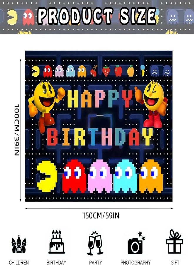 PINUO Pac Ghost Birthday Party Decoration, Include Game Party Backdrop 5 x 3 FT, Latex Balloons, Cake Topper for Pacman Theme Kids Fans Birthday Party - Image 2